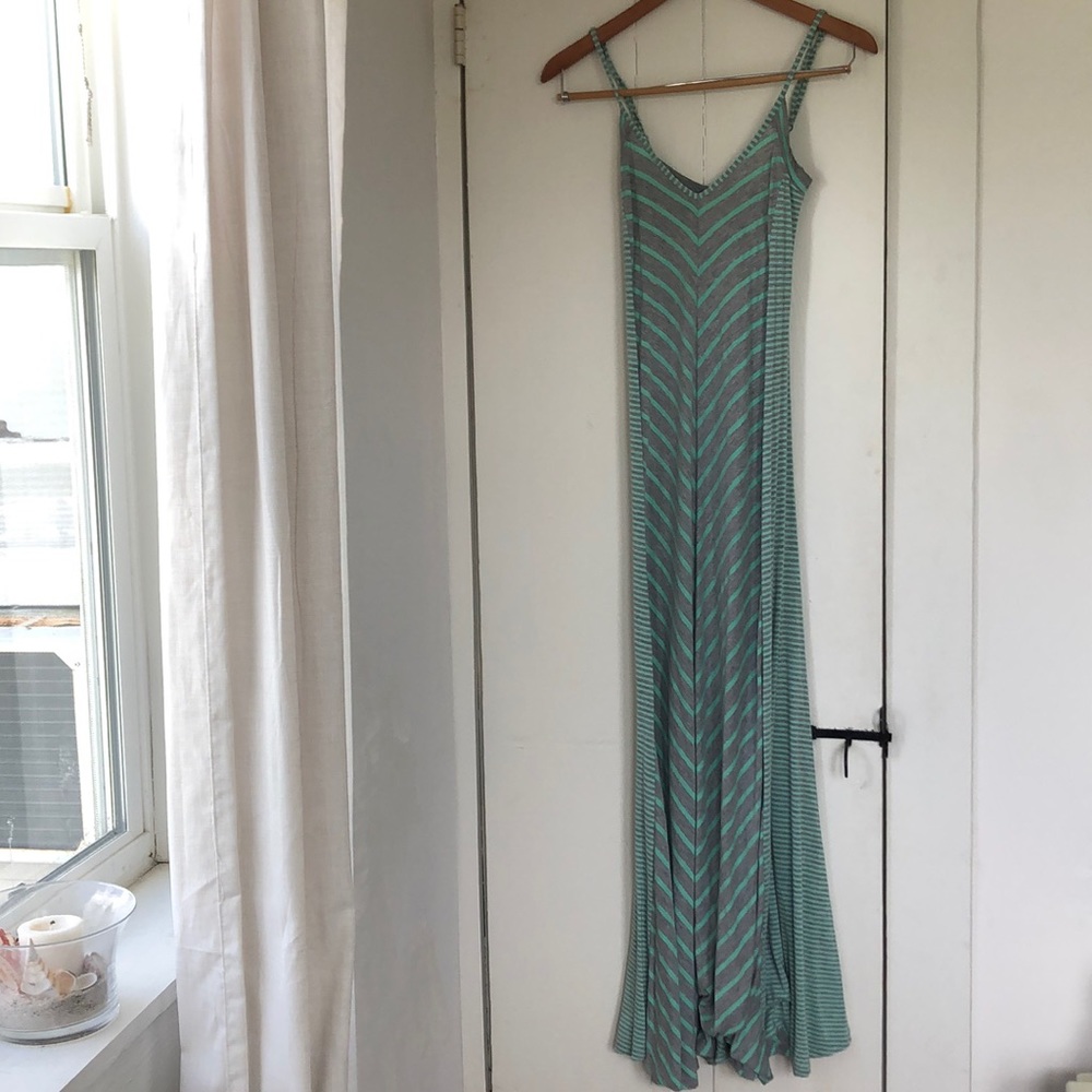 Puella Mint and Gray Striped Maxi Dress